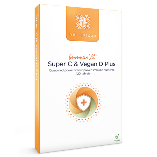 Healthspan Vitamin C & Vegan D Plus, 120 Tablets, Immune Health