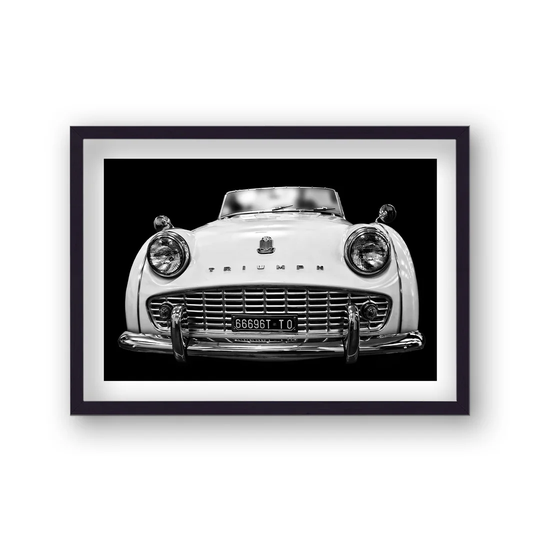 Black and White Photo Classic Triumph Sports Car by Vouvart - Picture Frame Graphic Art
