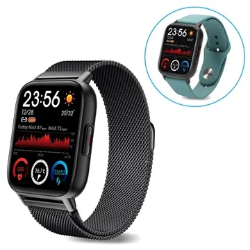 Ksix Cosmic Waterproof Smartwatch - Milanese, Silicone - Black / Green