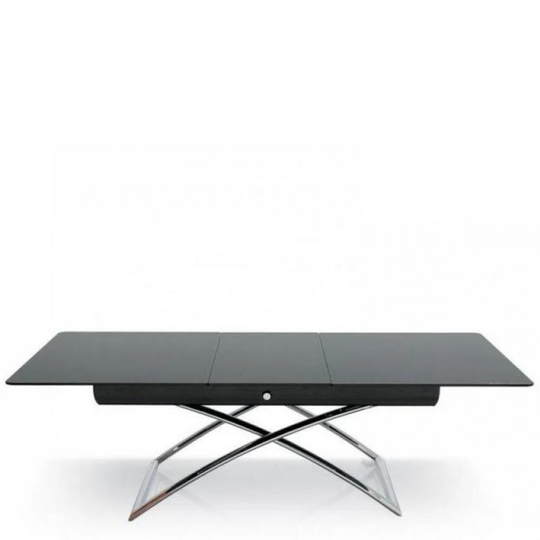 MAGIC J Glass Italian Liftable Coffee Table In Black Glass And Chrome Steel Base