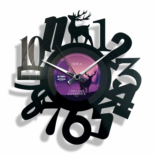 Vinyl with Numbers and a Deer 30cm Silent Wall Clock