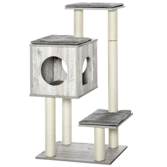 PawHut Multi-Level Cat Tree Tower Activity Center w/ Scratching Posts - Grey
