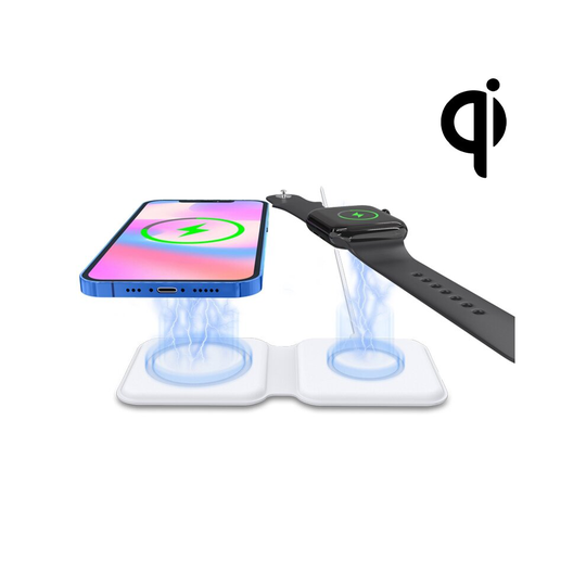 Foldable Qi Dual Magnetic MagSafe Wireless Charger for Mobile Phones / iWatch / AirPods