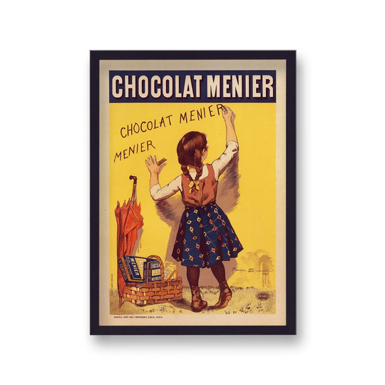 Vintage Advertising Print Chocolat Menier Young Girl Writing On Wall