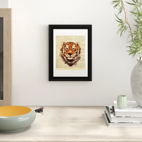 'Tiger Newspaper Animal' Framed Graphic Art Print Poster