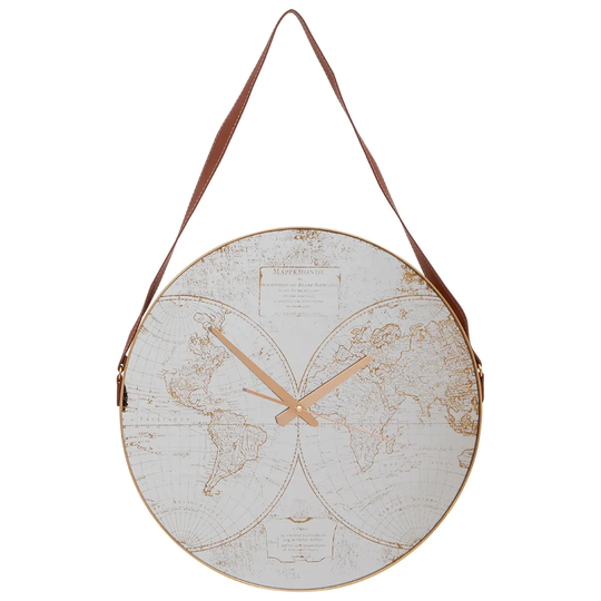 Premier Housewares Fifty Five South Celina Wall Clock with Gold Map Design