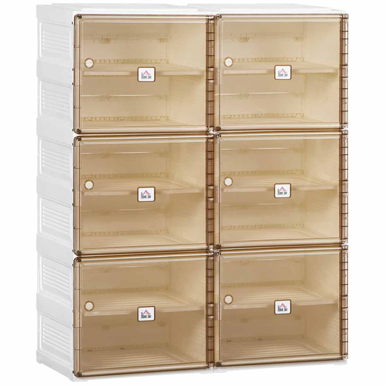 HOMCOM Plastic Shoe Storage Cabinet Holds Up To 20 Pairs White And Brown