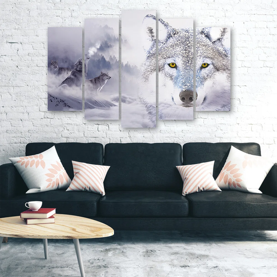 Canvas Print Wolf Forest Fog Nature Grey