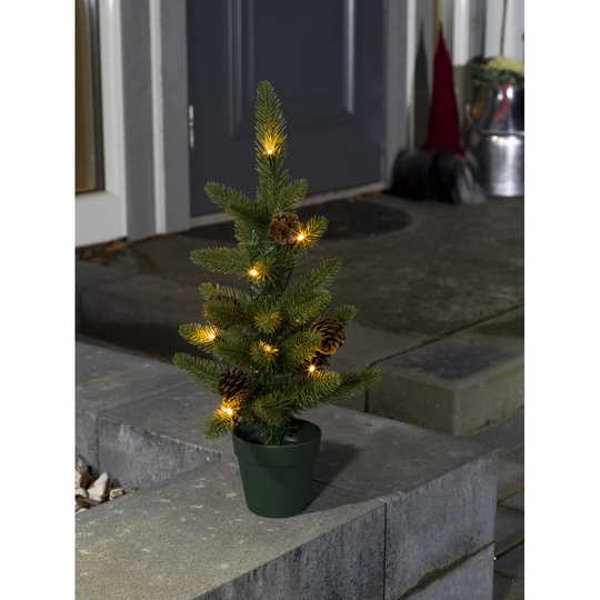 45Cm H Slender Green Realistic Spruce Christmas Tree with 10 LED Lights and Pinecones