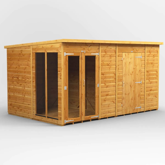 12X8 Power Pent Summerhouse Combi Including 6Ft Side Store
