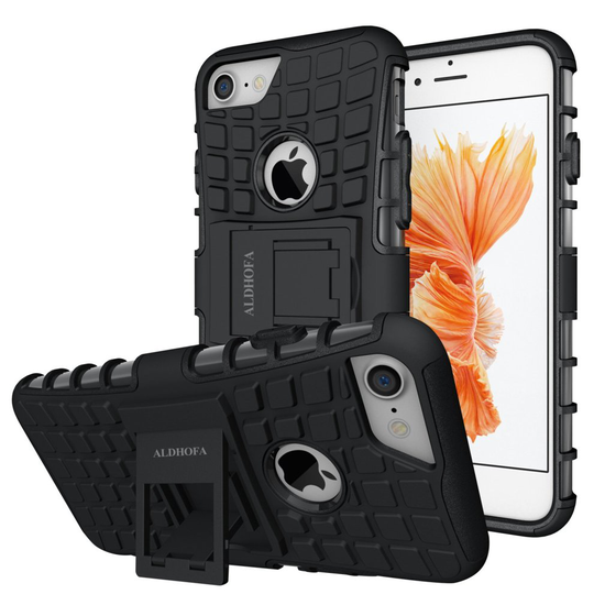 iPhone 7 Case,ALDHOFA Rugged Armor Heavy Duty Design Shockproof Protective Back Cover Phone Case with Kickstand for iPhone 7 - Black