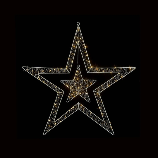 Premier Decorations 80cm White Double Star Wire With 140 Warm White LEDs