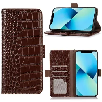 Crocodile Series Nokia C21 Plus Wallet Leather Case with RFID - Brown