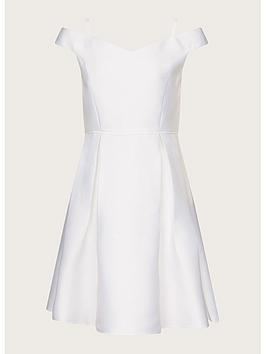 Monsoon Girls Duchess Twill Bardot Prom Dress - Ivory