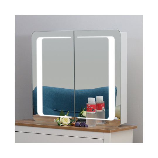 LED Bathroom Mirror Cabinet with Lights Shaver Socket Bluetooth Touch Sensor Demister Pad