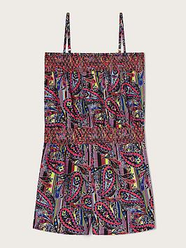 Monsoon Girls S.E.W. Storm Paisley Shirred Playsuit - Multi, Multi, Size 7-8 Years, Women