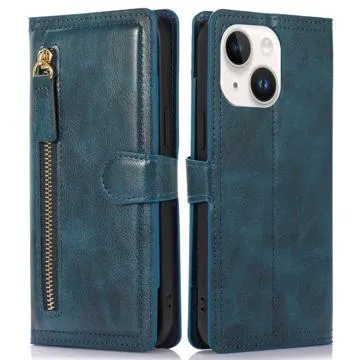 Zipper Pocket iPhone 14 Plus Wallet Case - Blue