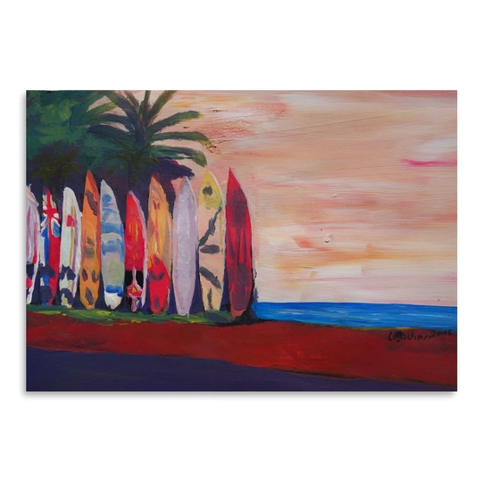 Surf Board Fence Wall at The Seaside by M Bleichner - Unframed Painting Print on Paper