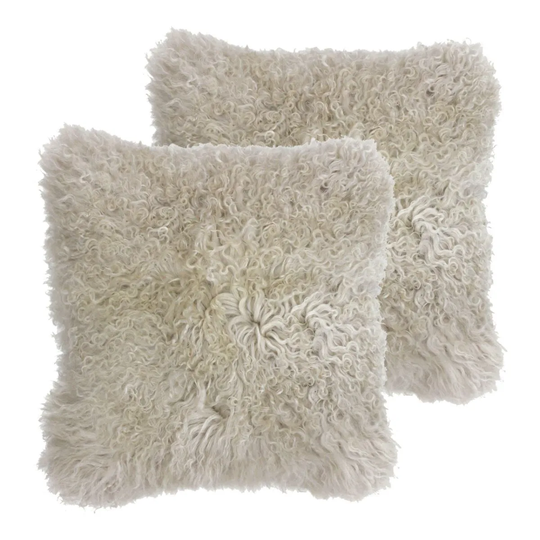 Paoletti Mongolian Polyester Filled Cushions Twin Pack Wool Oatmeal