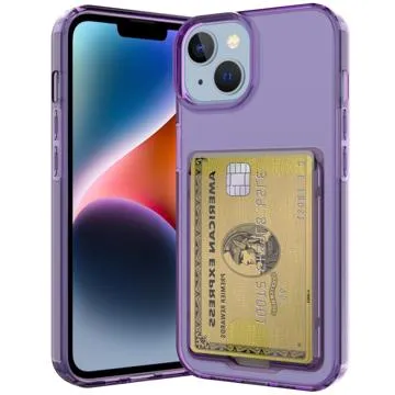 iPhone 14 Plus TPU Case with Card Holder - Purple / Transparent