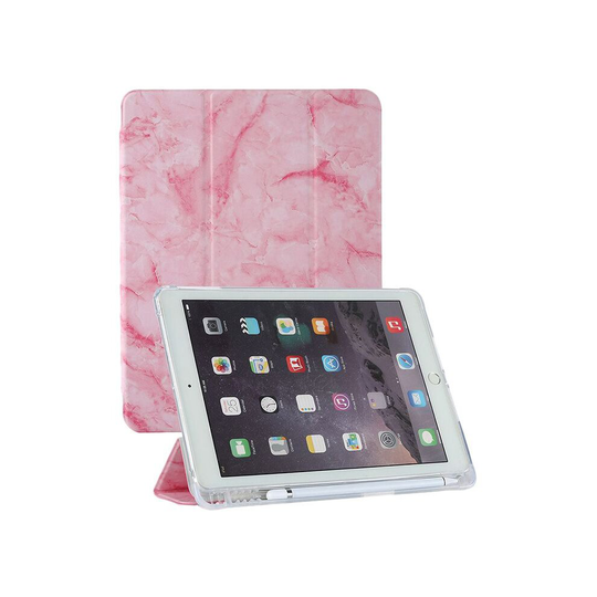 (Light Pink, Air1/2 2017 2018(9.7)) With Pen Slot Generation Air Tablet Stand Marble Pattern iPad Smart Case Cover