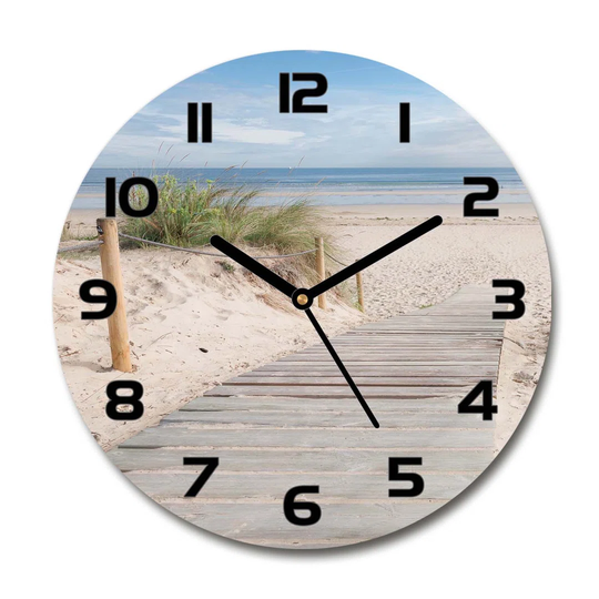 Glass Wall Clock 30Cm Round Decoration Picture Wall Art Modern Decoration Kitchen Living Room Silent - Beach,74072546