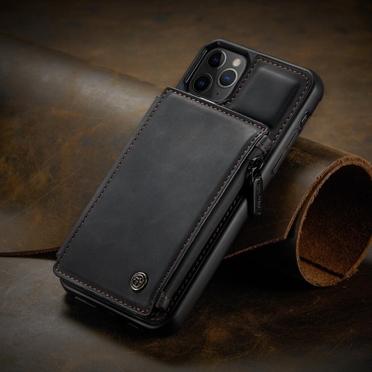 (Black, For iPhone 13 Mini) Multipurpose Leather Phone Case With Card Slots Zipper Wallet Back Cover For Iphone 13