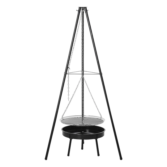 Outsunny Adjustable Tripod Charcoal Barbecue Bbq Cooking Grill Round Portable - Black