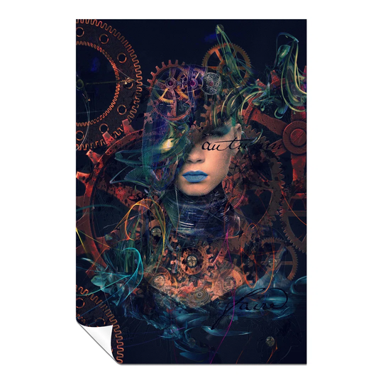 Panther Print Fine Art Prints Abstract Woman Blue Lips Cog Wheels Artistic Unframed Poster, Pictures For Home Walls, Bedroom, Living Room & Bathroom D