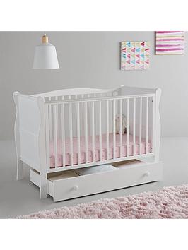 Little Acorns Space Saver Sleigh Cot & Drawer, White