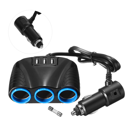 3 Way Car Cigarette Splitter Lighter USB Socket Power Charger Adapter