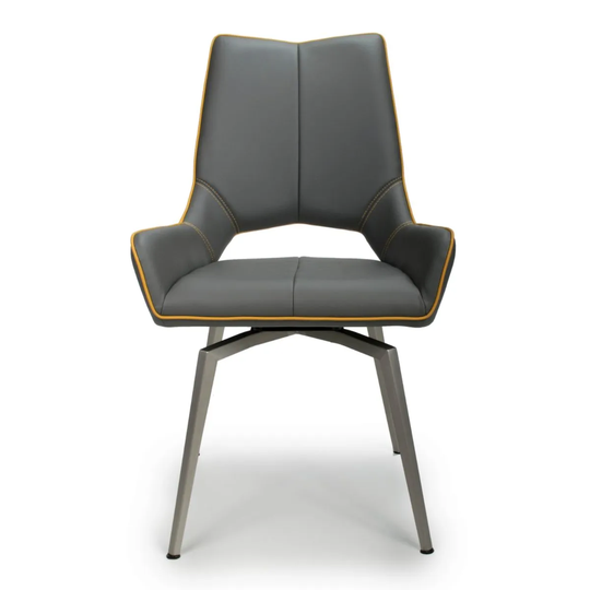 2 x Shankar Mako Swivel Leather Effect Graphite Grey Dining Chairs
