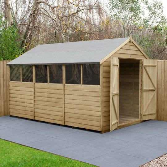 Forest Garden Overlap Pressure Treated 12X8 Apex Shed - Double Door
