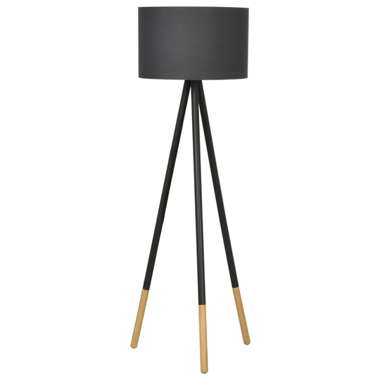 HOMCOM Stylish Steel Tripod Floor Lamp Fabric Lampshade Wood Accents