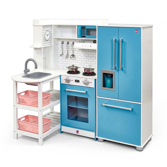 Plum Penne Pantry Wooden Corner Kitchen With Fridge - Berry Blue