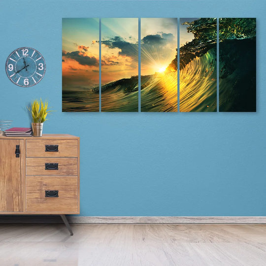 Canvas Print Waves Sea Ocean Sunset