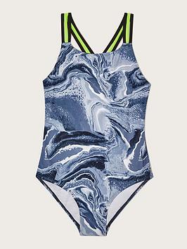 Monsoon Girls S.E.W. Storm Marble Strap Swimsuit - Black