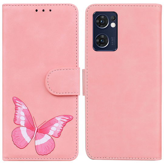 Case for OPPO Find X5 Lite Butterfly Cover Premium Leather Magnetic- Pink
