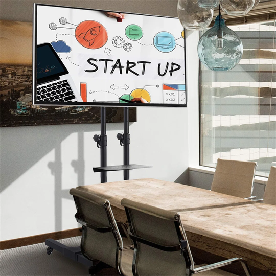 Afke Height Adjustable Black Floor Stand Mount for 32"-80" with Shelving, Holds up to 50 kg