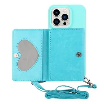 Heart Series iPhone 14 Pro Max Case with Wallet & Strap - Baby Blue