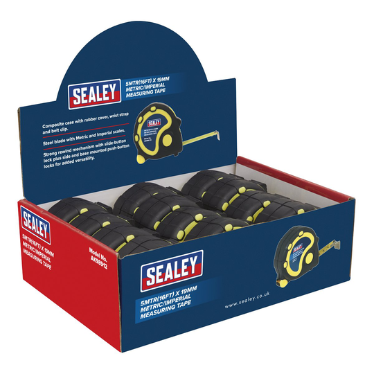 Sealey AK98912 Rubber Measuring Tape 5mtr(16ft) x 19mm Metric/Imperial Display