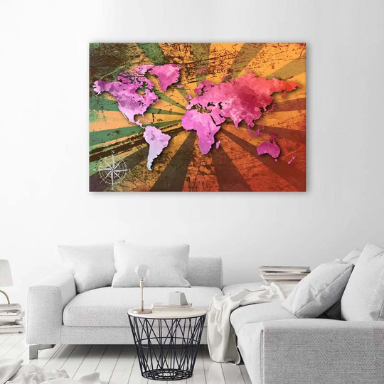 Canvas Print World Map Pink Retro