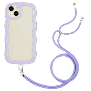 Wavy Edge iPhone 14 Plus Hybrid Case with Lanyard - Paars