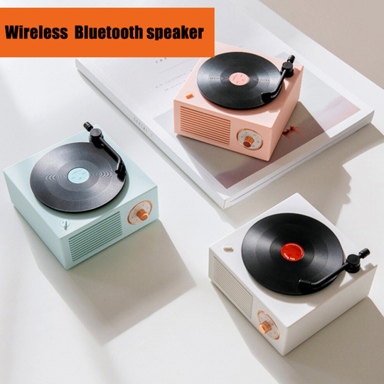 (Pink) Mini Retro Vinyl Record Wireless AUX Music Player