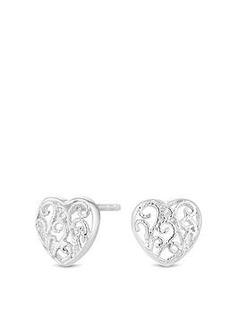 Simply Silver Sterling Silver 925 Filigree Heart Stud Earrings