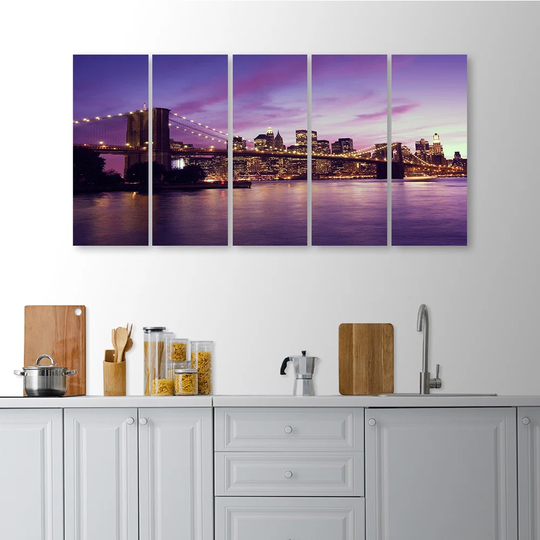 Canvas Print New York Brooklyn Bridge Purple