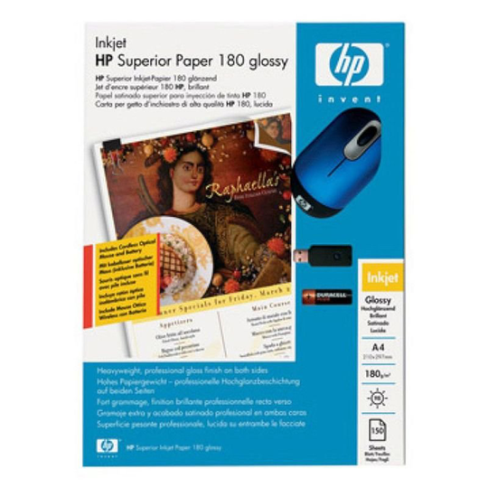 HP Superior Inkjet Paper 180 (Glossy) 180gsm (A4) 1 x Pack of 150 Sheets with FREE Mouse