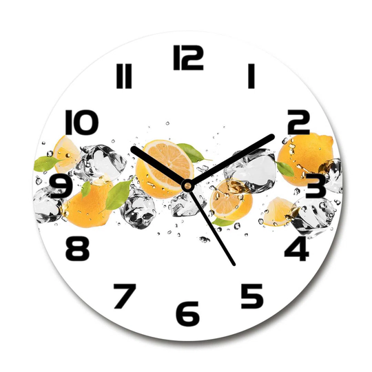 Glass Wall Clock 30Cm Round Decoration Picture Wall Art Modern Decoration Kitchen Living Room Silent - Lemon And Water,52519204