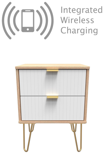 Galatina 2 Drawer Charge Bedside Table - White & Oak