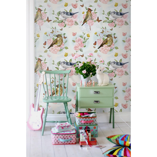 Taber Birds Flowers Roses Wallpaper